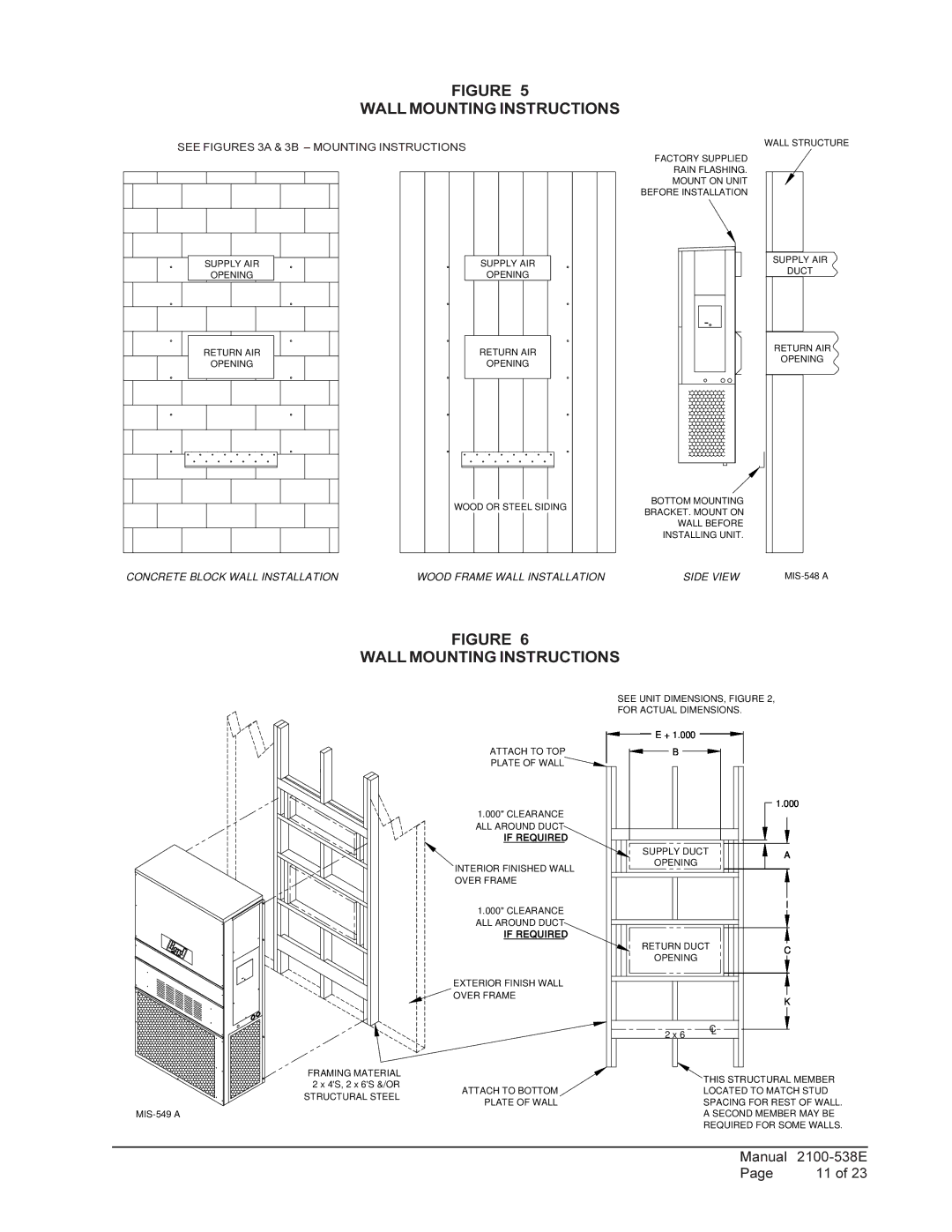 Bard W5RV1, W6RV1, W3RV1, W5LV1, W3LV1, W6LV1 installation instructions Wall Mounting Instructions, If Required 