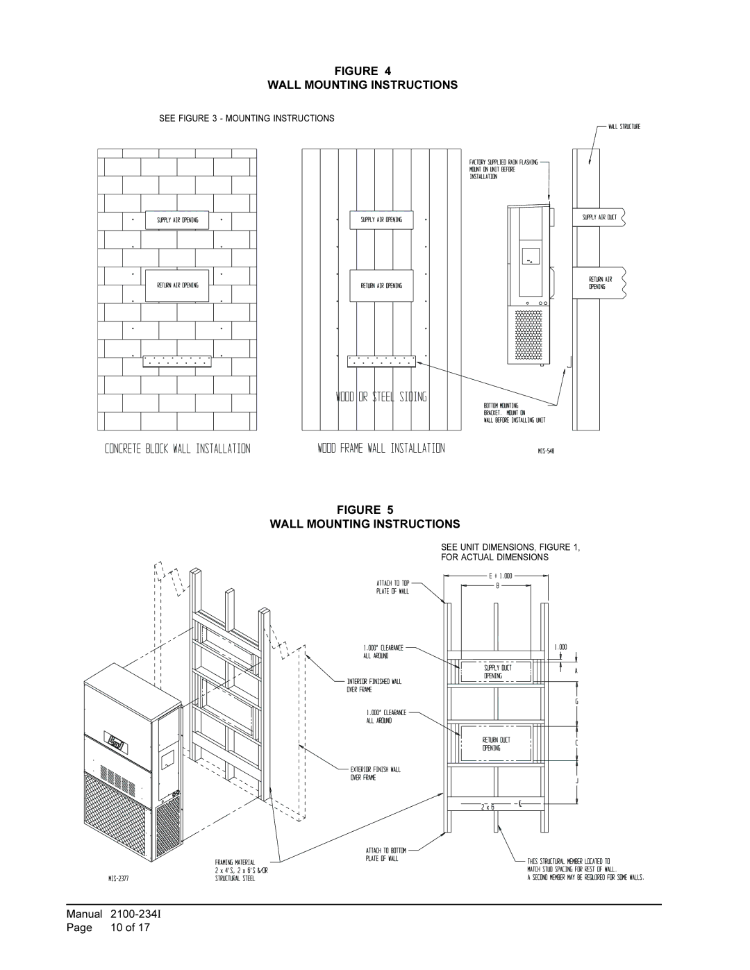Bard WA121 installation instructions Wall Mounting Instructions 