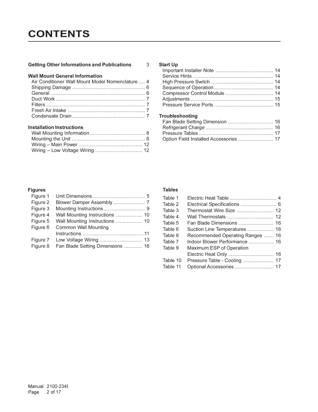 Bard WA121 installation instructions Contents 