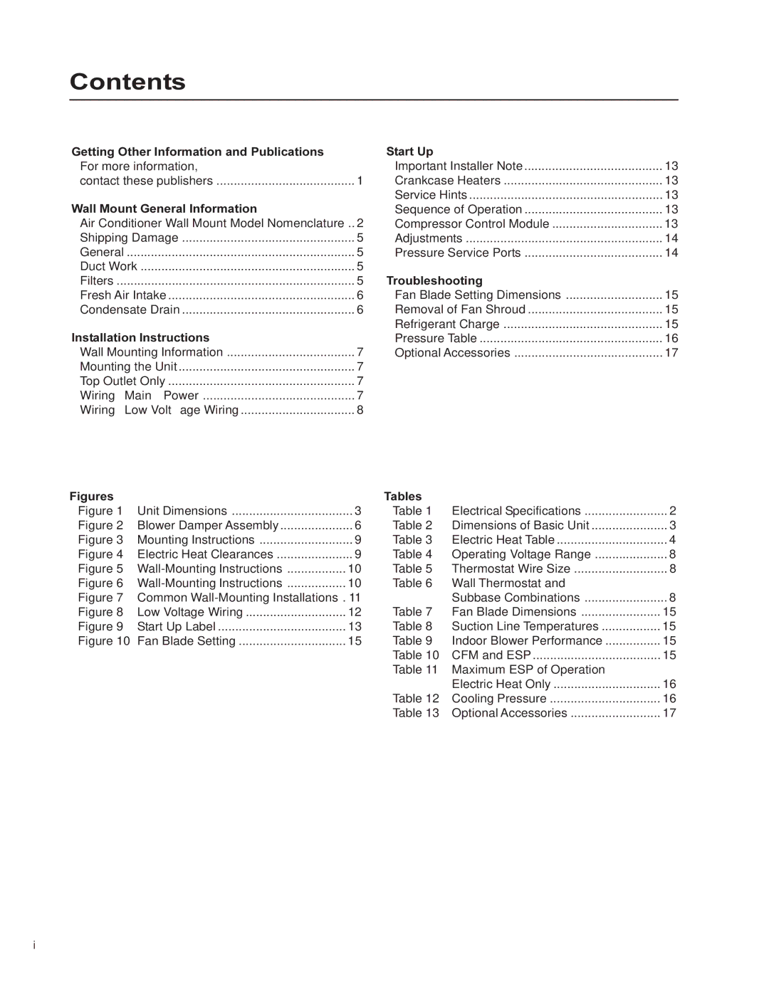 Bard WA361, WA301 installation instructions Contents 