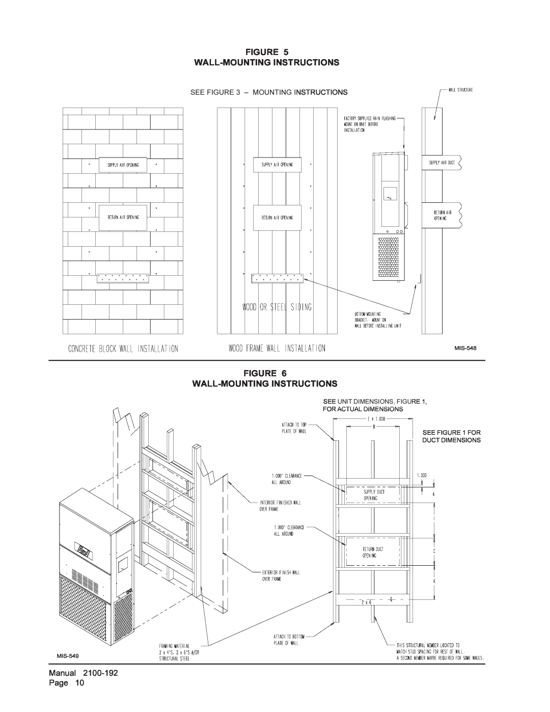 Bard WA361 Figure Wall-Mountinginstructions, See Unit Dimensions, Figure For Actual Dimensions, See For Duct Dimensions 