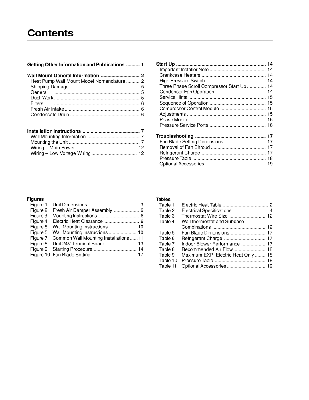 Bard WA421, WA482 installation instructions Contents 