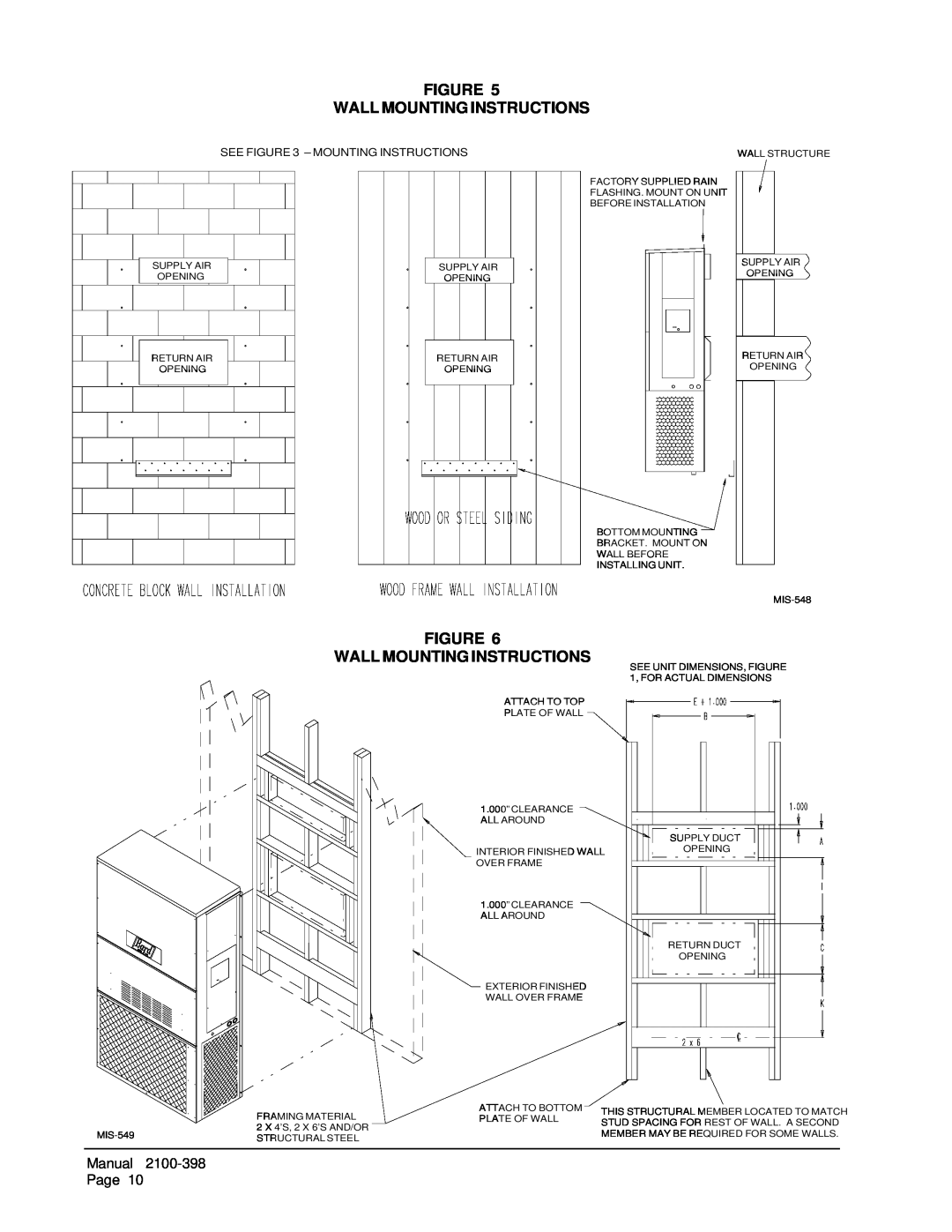 Bard WA484, WA602, WA491, WA381, WA423 installation instructions Figure Wall Mounting Instructions, See - Mounting Instructions 