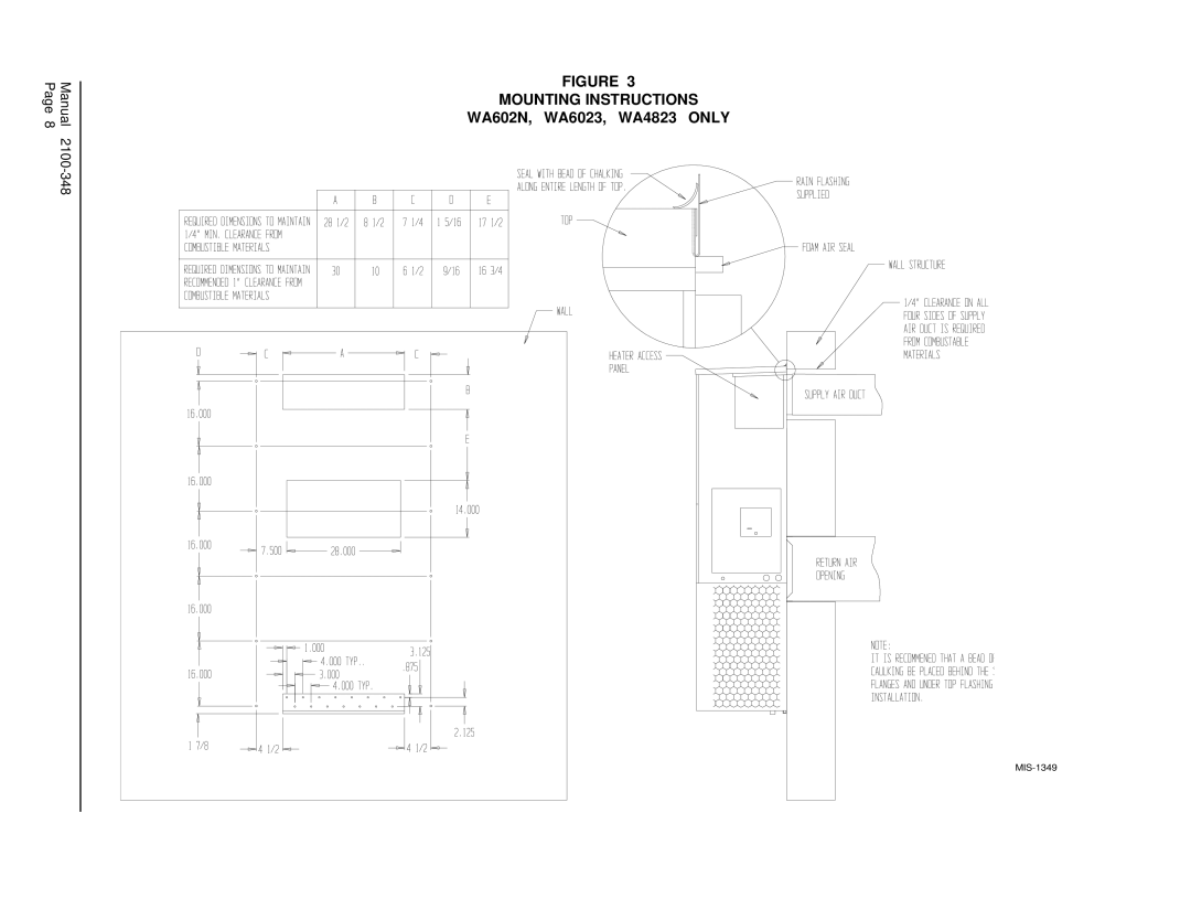 Bard WA6022, WA4822 installation instructions Mounting Instructions, WA602N, WA6023, WA4823 only 