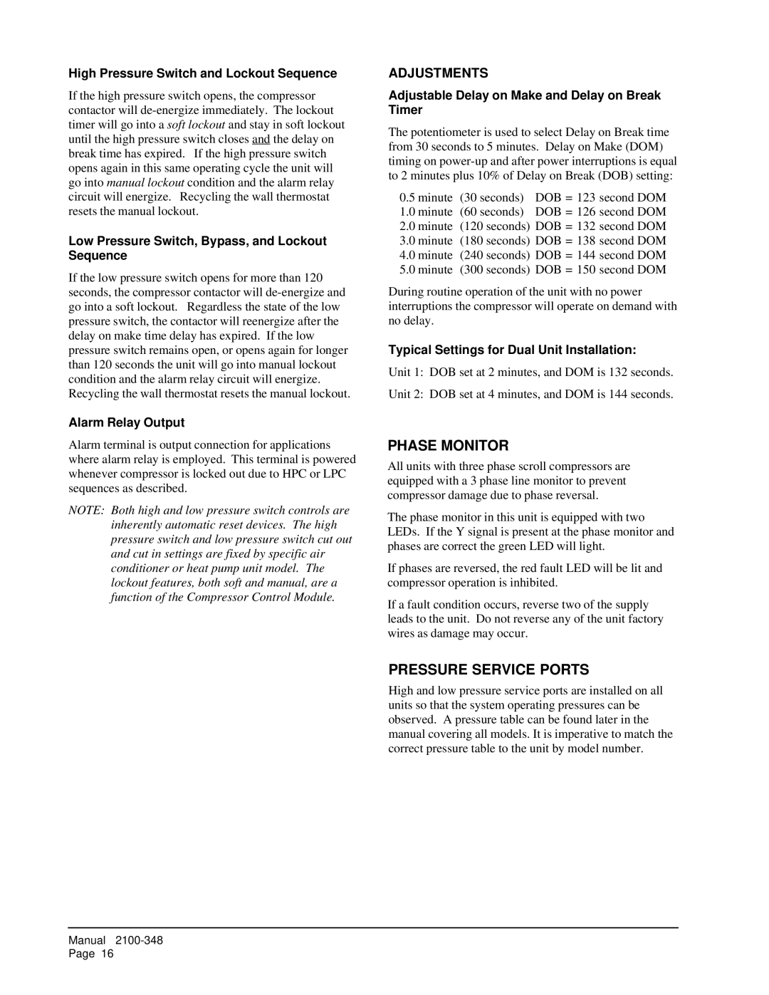 Bard WA4823, WA6023, WA602N, WA6022, WA4822 installation instructions Phase Monitor, Pressure Service Ports 