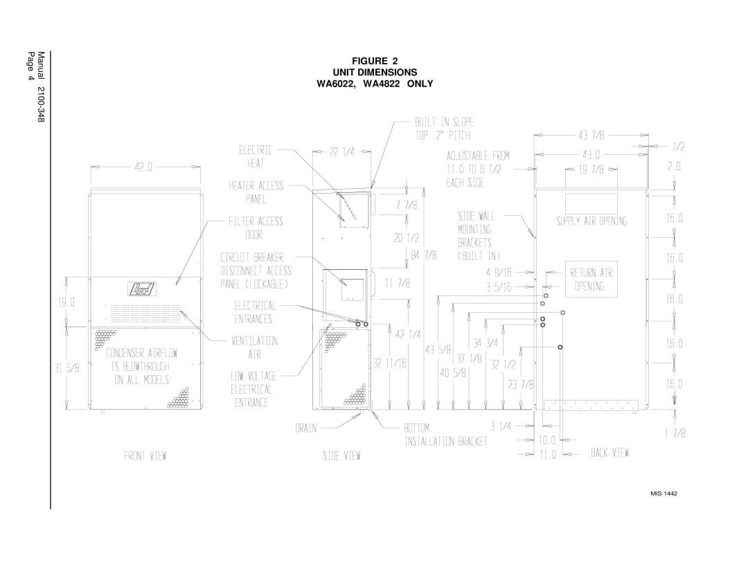 Bard WA602N, WA6023, WA4823 installation instructions WA6022, WA4822 only 