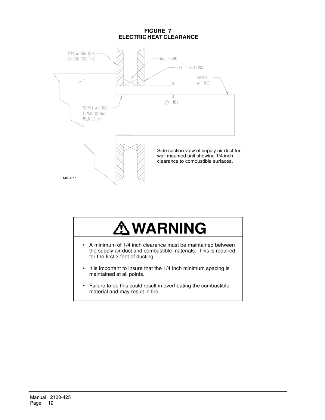 Bard WA701-B, WA702-A, WA721, WA611, WA701-C installation instructions Electric Heat Clearance 