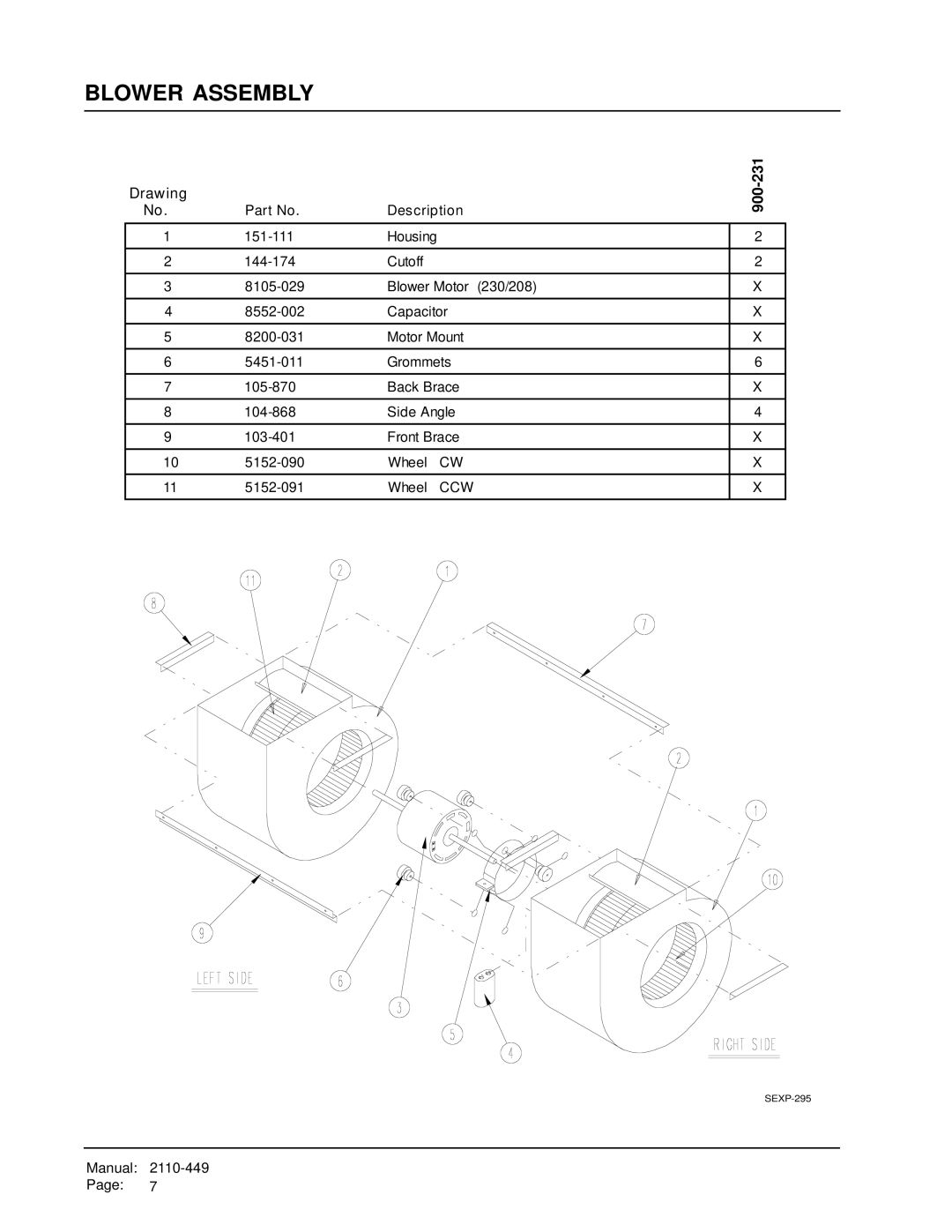 Bard WE301, WE371 manual Blower Assembly, 900-231 