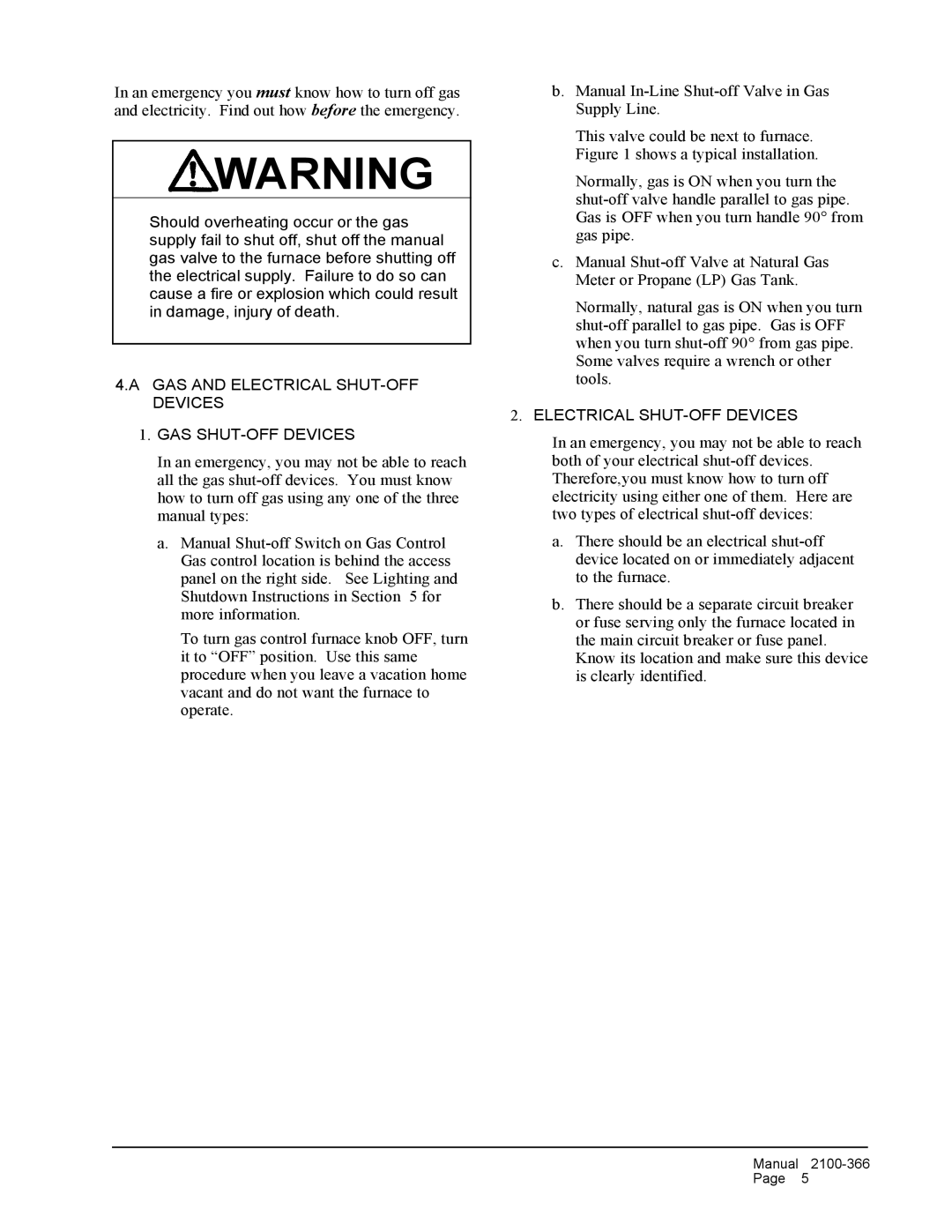 Bard WG-Series installation instructions GAS and Electrical SHUT-OFF Devices GAS SHUT-OFF Devices 