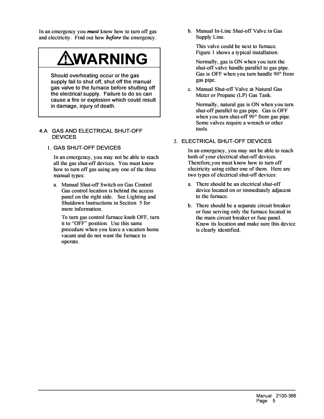 Bard WG-Series installation instructions A Gas And Electrical Shut-Offdevices, Gas Shut-Offdevices 
