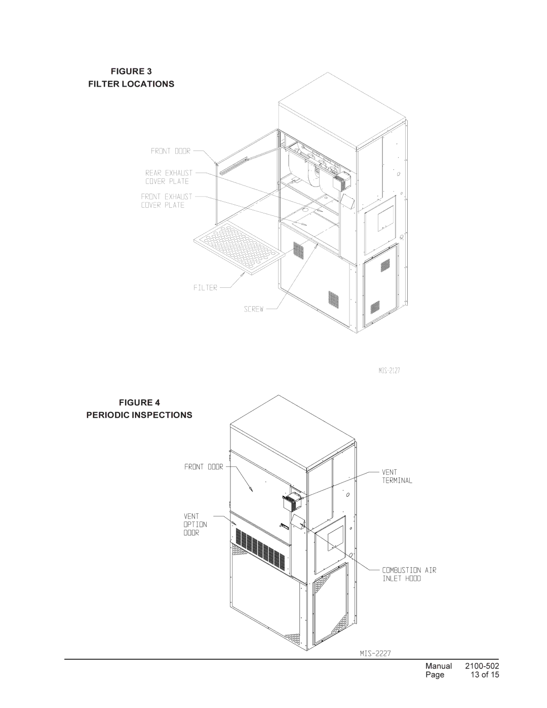 Bard WG4S, WG5S, WG3S installation instructions Filter Locations Periodic Inspections 