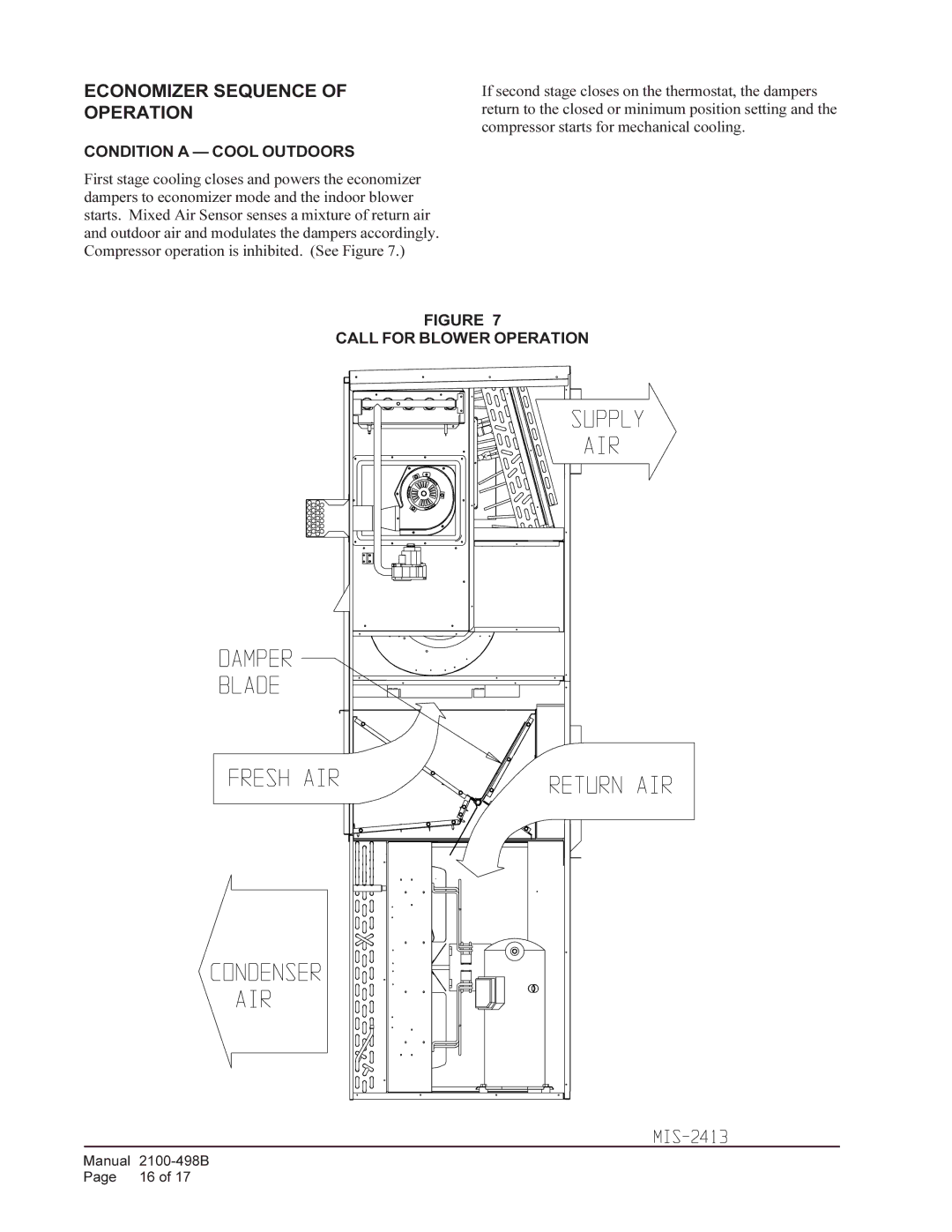 Bard WGEIFM-3C, WGSEIFM-5, WGEIFM-5C installation instructions Condition a Cool Outdoors, Call for Blower Operation 