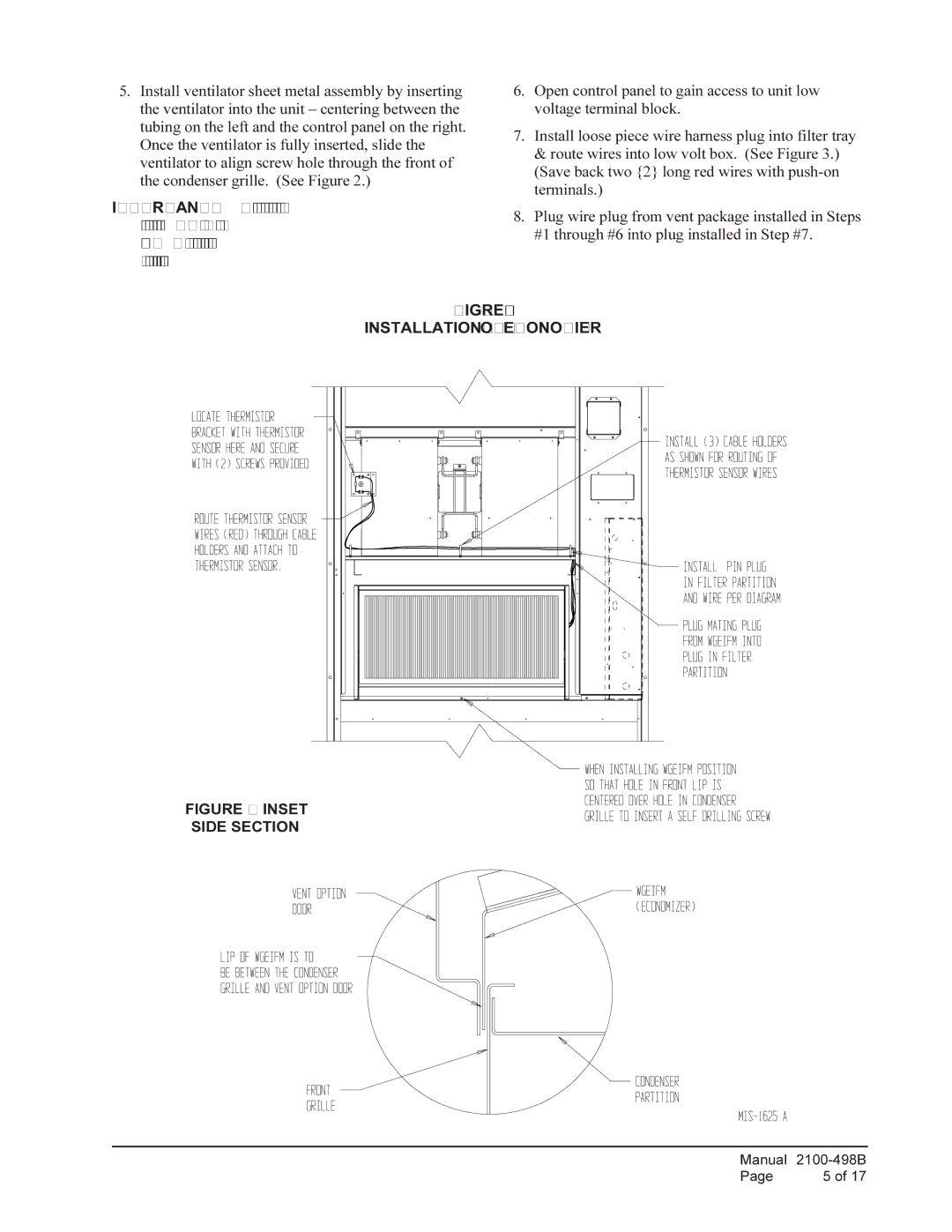 Bard WGEIFM-5C, WGSEIFM-5, WGEIFM-3C installation instructions Installation of Economizer, Inset Side Section 