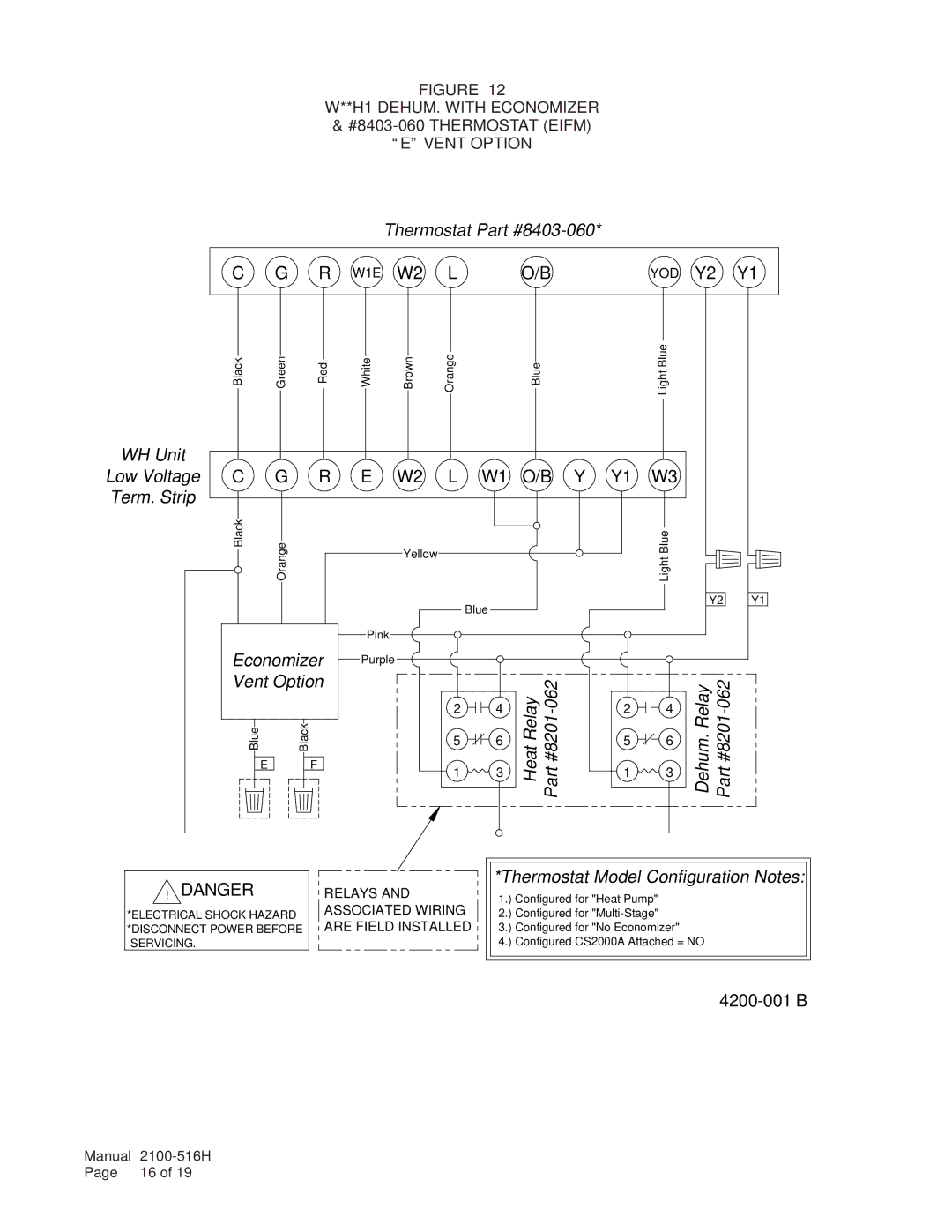 Bard T**H*D, W**H*D, S**H*D installation instructions WH Unit Low Voltage Term. Strip Thermostat 