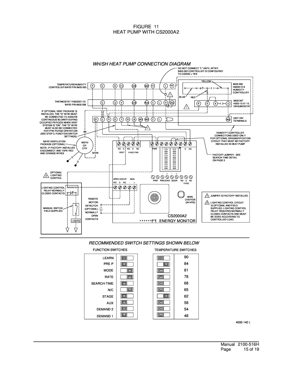 Bard W**H*D, S**H*D, T**H*D Wh/Sh Heat Pump Connection Diagram, Recommended Switch Settings Shown Below 