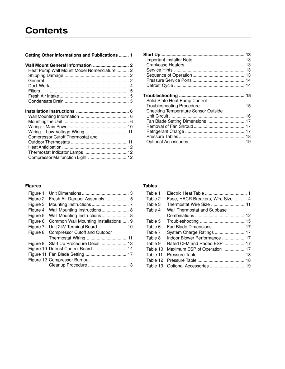 Bard WH242, WH183 installation instructions Contents 