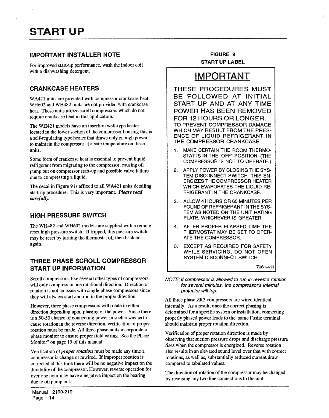 Bard WH602, WH482, WH421 manual 