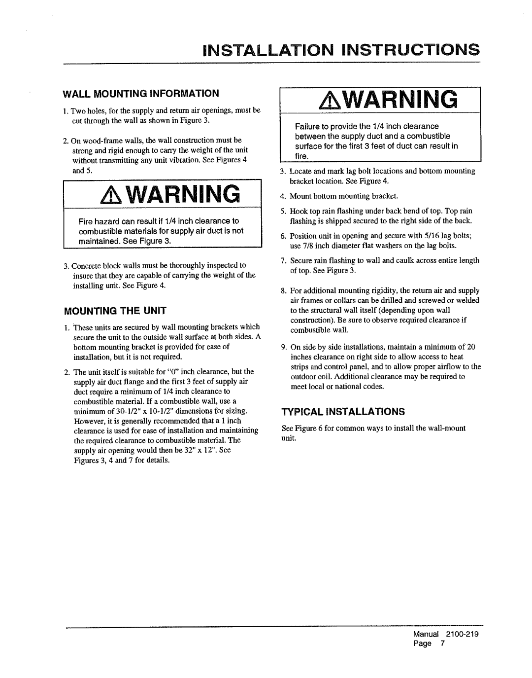 Bard WH482, WH602, WH421 manual 