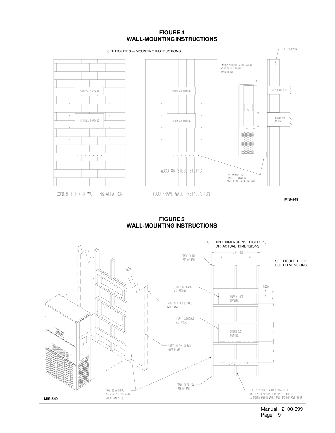 Bard WH421, WH602, WH483 installation instructions WALL-MOUNTING Instructions 