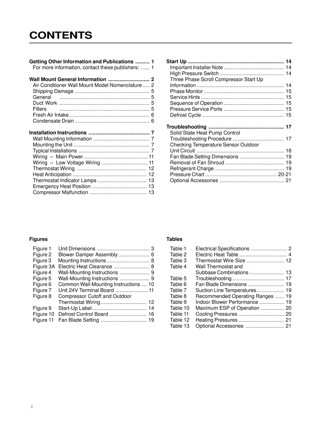 Bard WH421, WH602, WH483 installation instructions Contents 