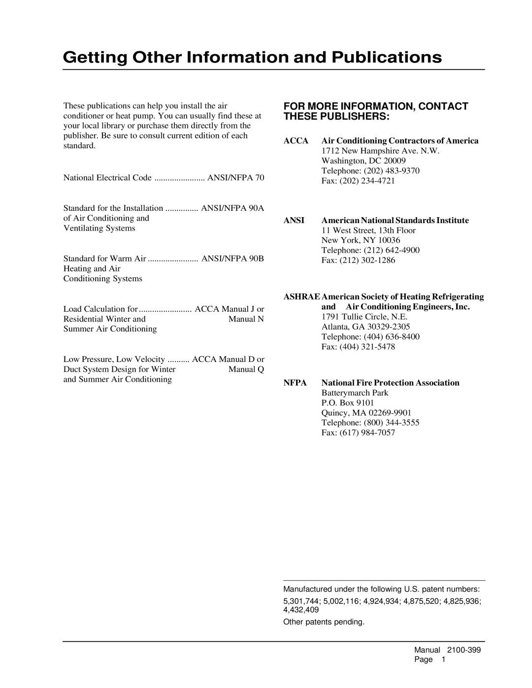 Bard WH602, WH483, WH421 Getting Other Information and Publications, For More INFORMATION, Contact These Publishers 