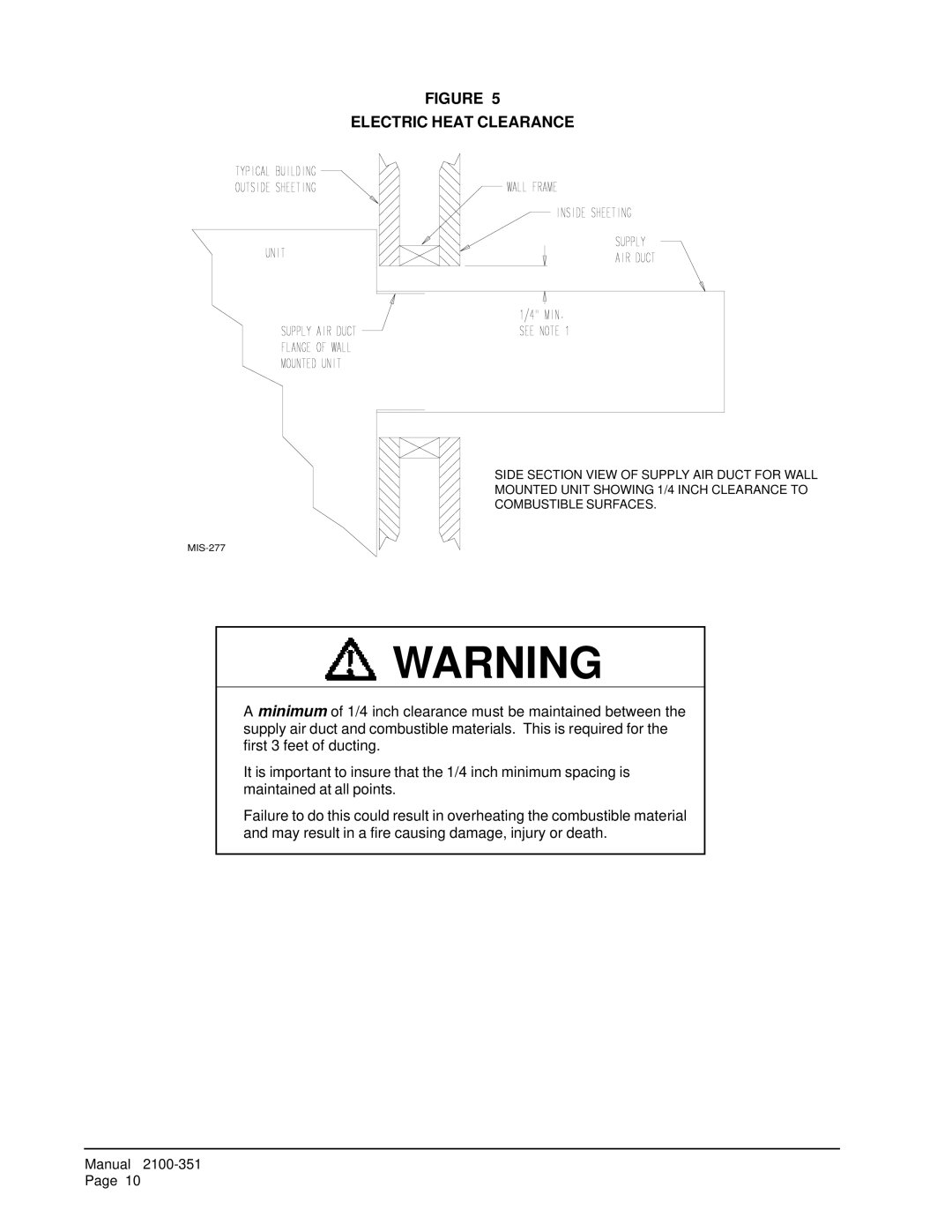 Bard WL4823, WL602N, WL4822, WL6023, WL6022 installation instructions Electric Heat Clearance 