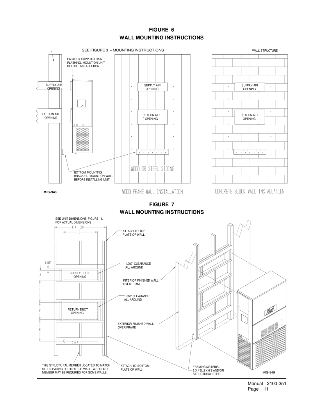 Bard WL6023, WL602N, WL4822, WL4823, WL6022 installation instructions Wall Mounting Instructions, See Mounting Instructions 