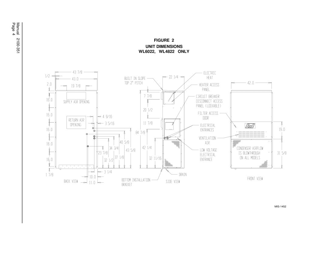 Bard WL602N, WL4823, WL6023 installation instructions WL6022, WL4822 only 