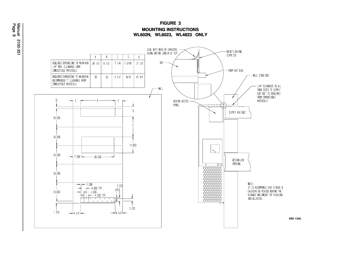 Bard WL4822, WL6022 installation instructions MOUNTING INSTRUCTIONS WL602N, WL6023, WL4823 ONLY, MIS-1349 