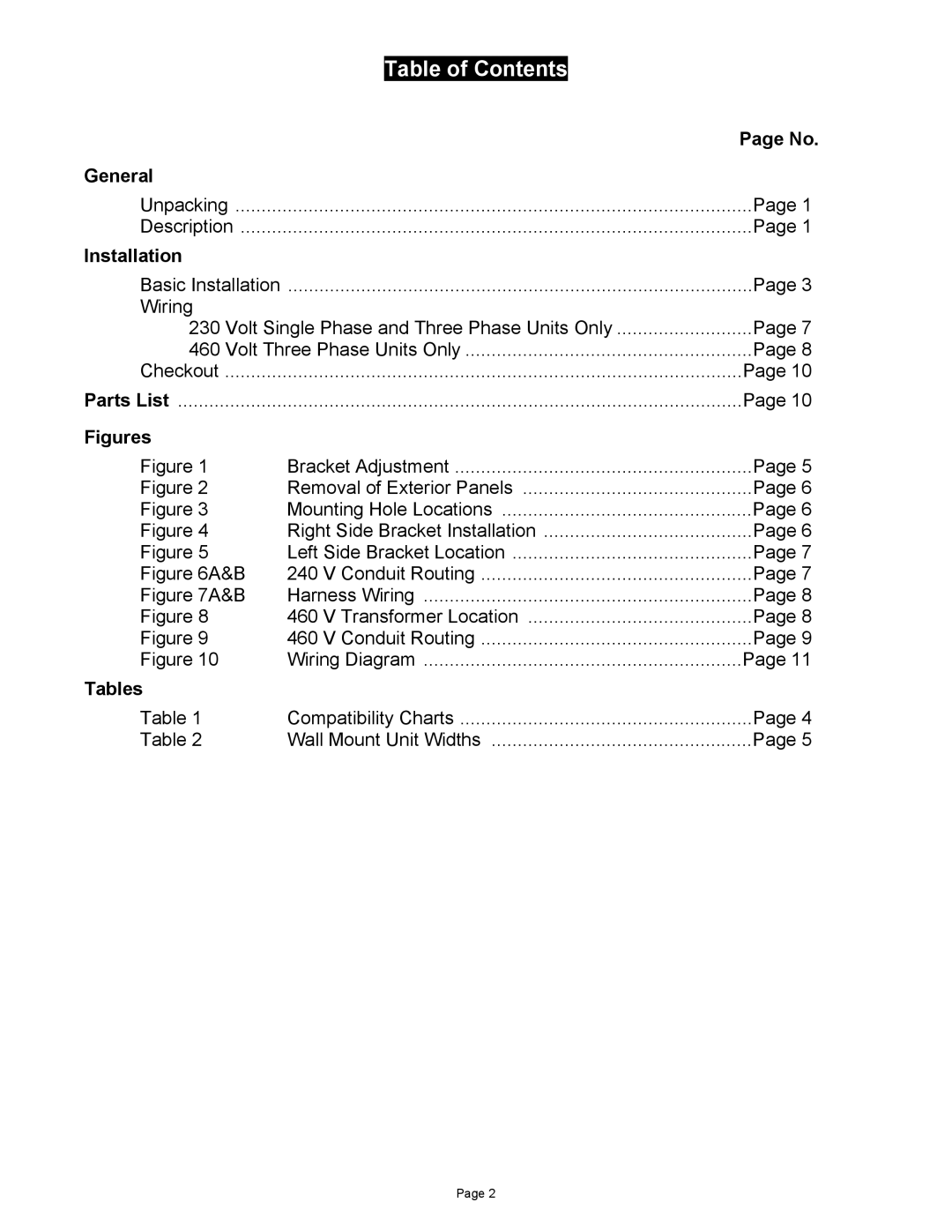 Bard WUVCLP-C, WUVCLP-A installation instructions Table of Contents 