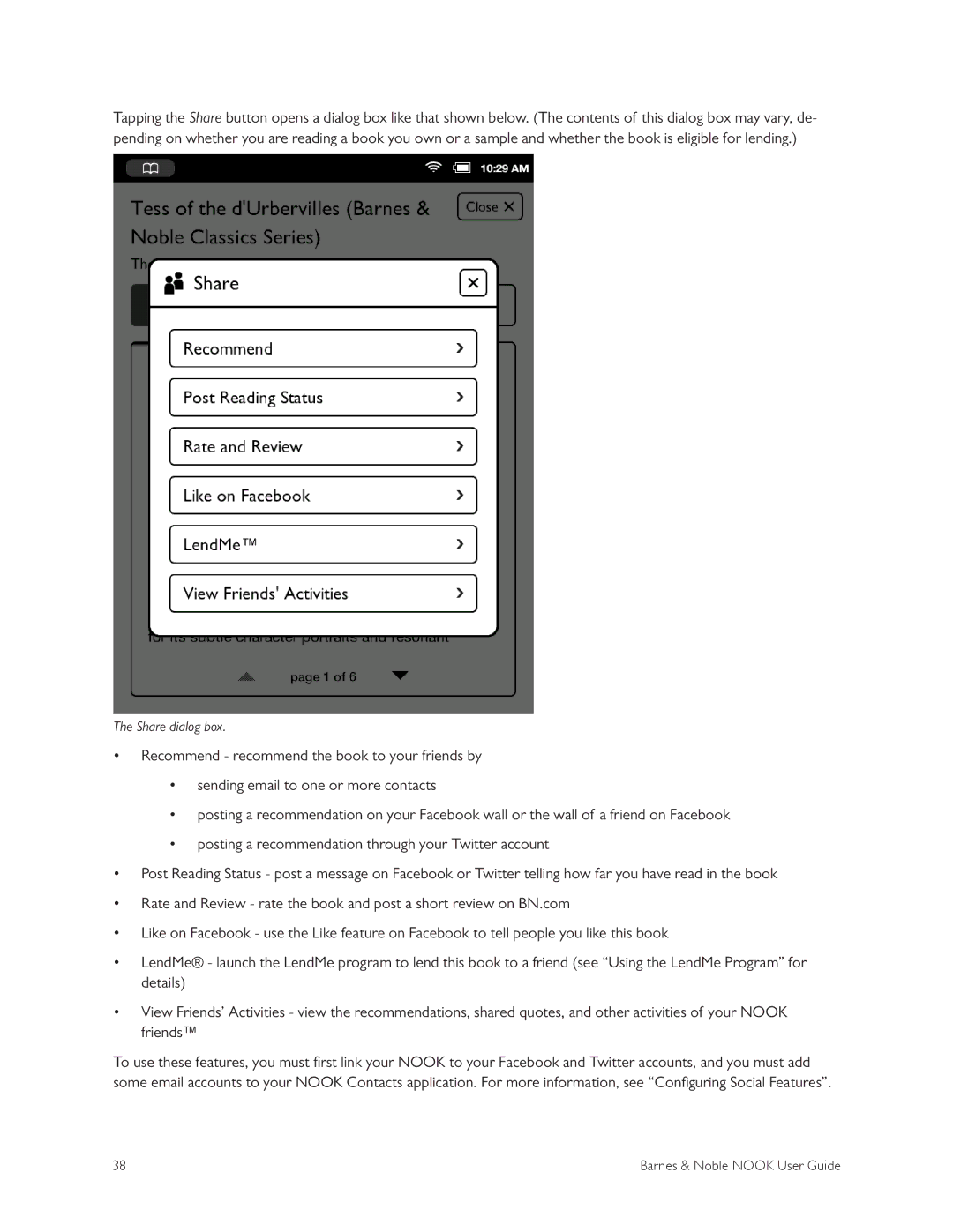 Barnes & Noble BNRV300 manual Share dialog box 