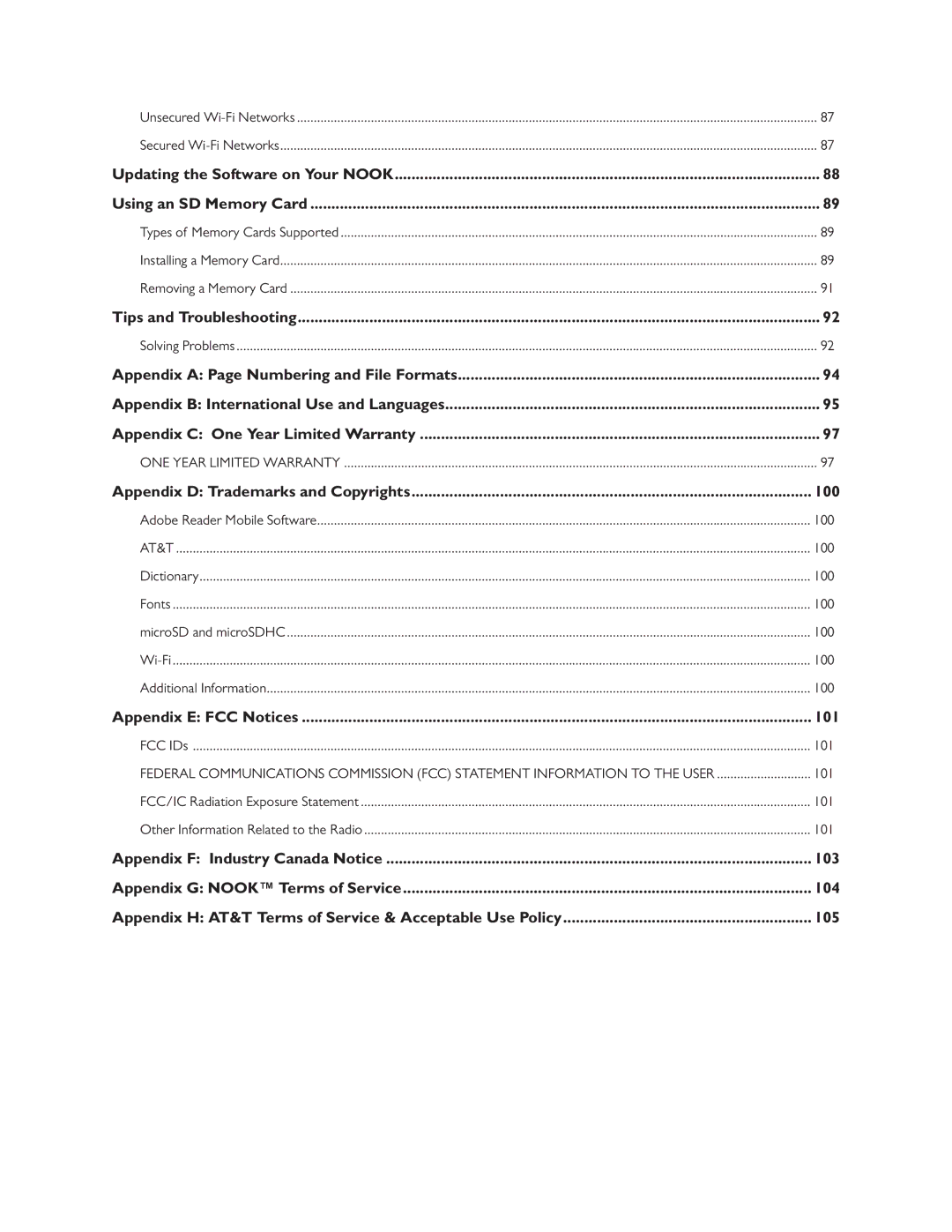 Barnes & Noble BNRV300 manual 100, 101, 103, 104, 105 