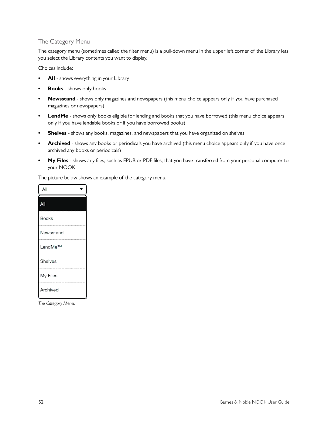 Barnes & Noble BNRV300 manual Category Menu 