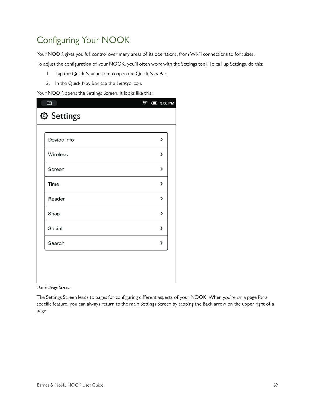 Barnes & Noble BNRV300 manual Configuring Your Nook 