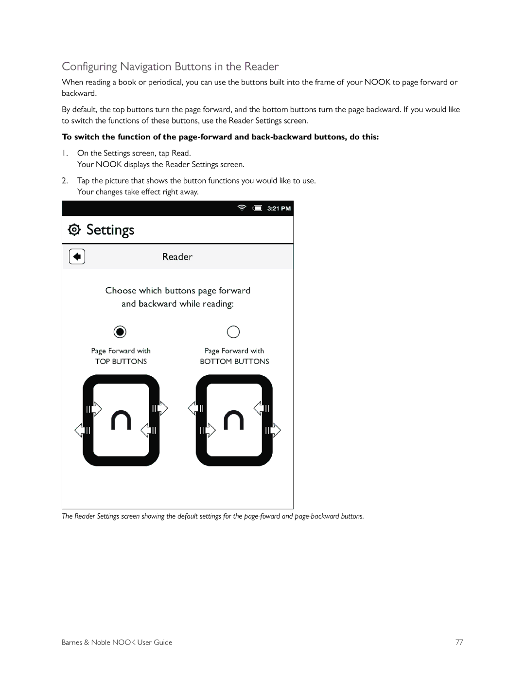 Barnes & Noble BNRV300 manual Configuring Navigation Buttons in the Reader 