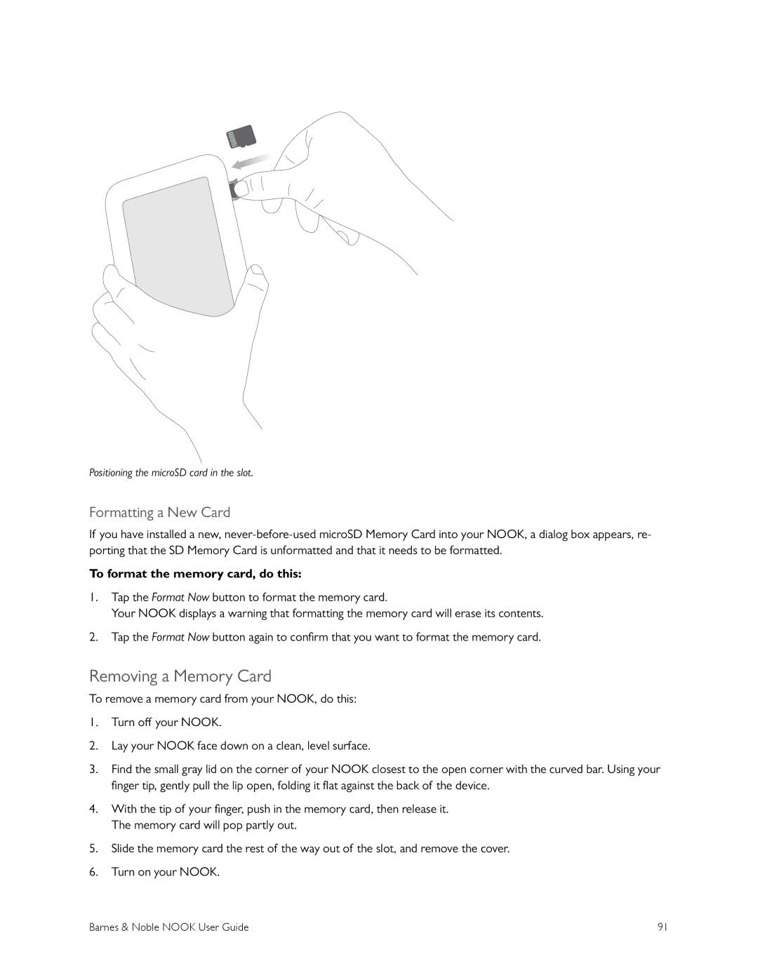 Barnes & Noble BNRV300 manual Removing a Memory Card, Formatting a New Card, To format the memory card, do this 