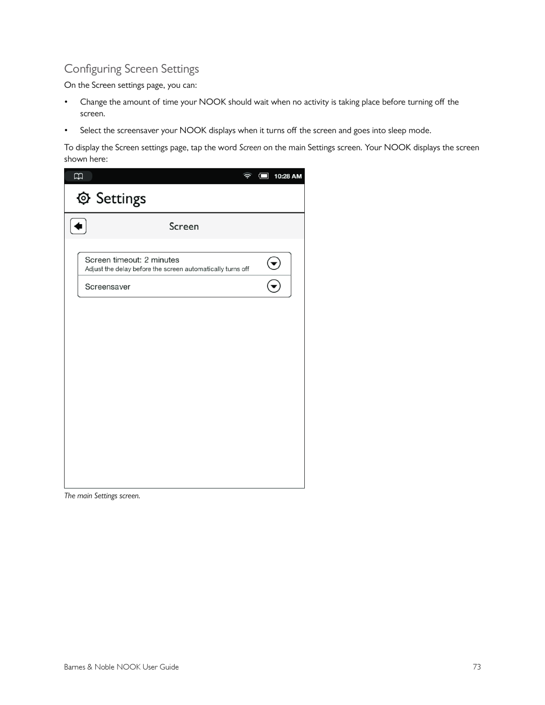 Barnes & Noble BNRV300 manual Configuring Screen Settings 