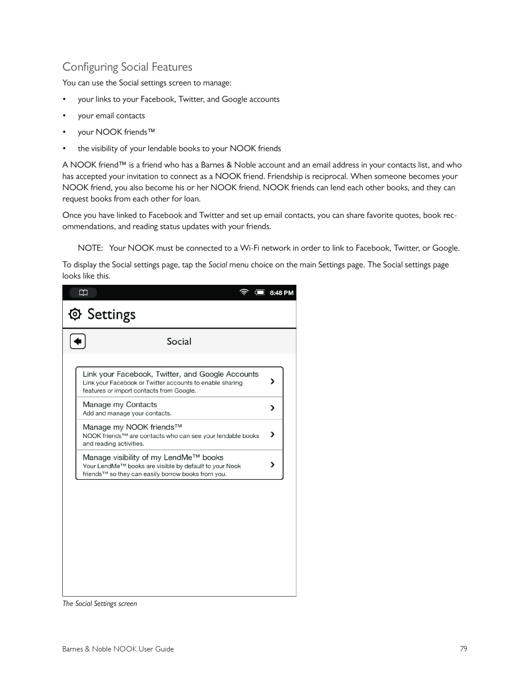 Barnes & Noble BNRV300 manual Configuring Social Features 