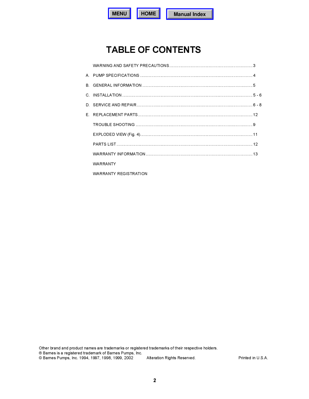 Barnes & Noble BP27D, BP27HT, BP27A operation manual Table of Contents 