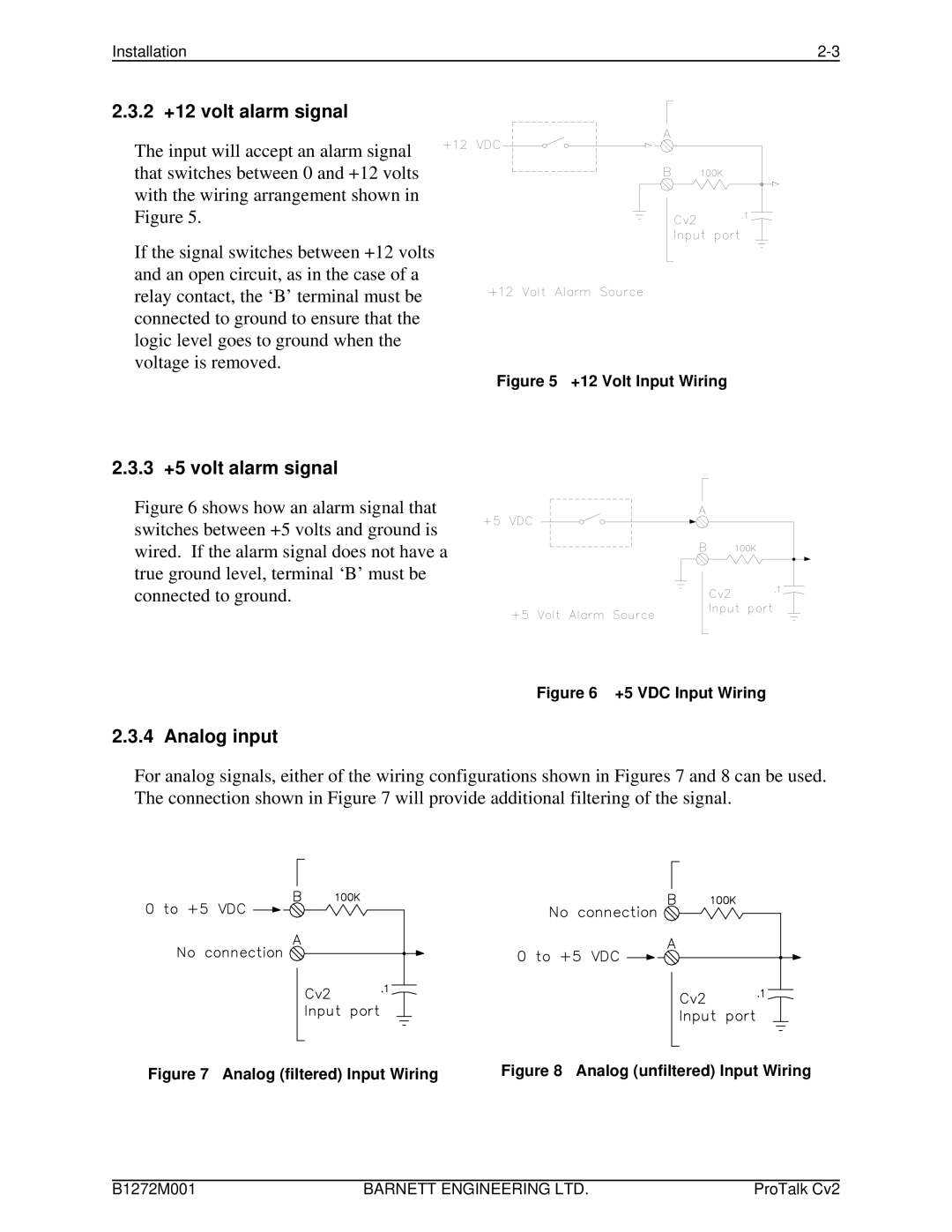 Barnett Engineering ARU CV2 instruction manual 2 +12 volt alarm signal, 3 +5 volt alarm signal, Analog input 