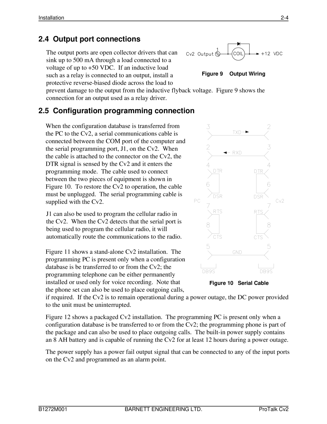 Barnett Engineering ARU CV2 instruction manual Output port connections, Configuration programming connection 