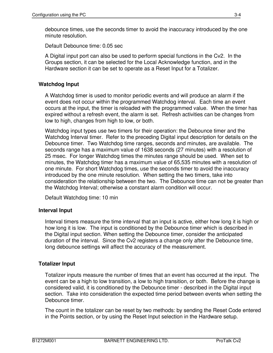 Barnett Engineering ARU CV2 instruction manual Watchdog Input, Interval Input, Totalizer Input 