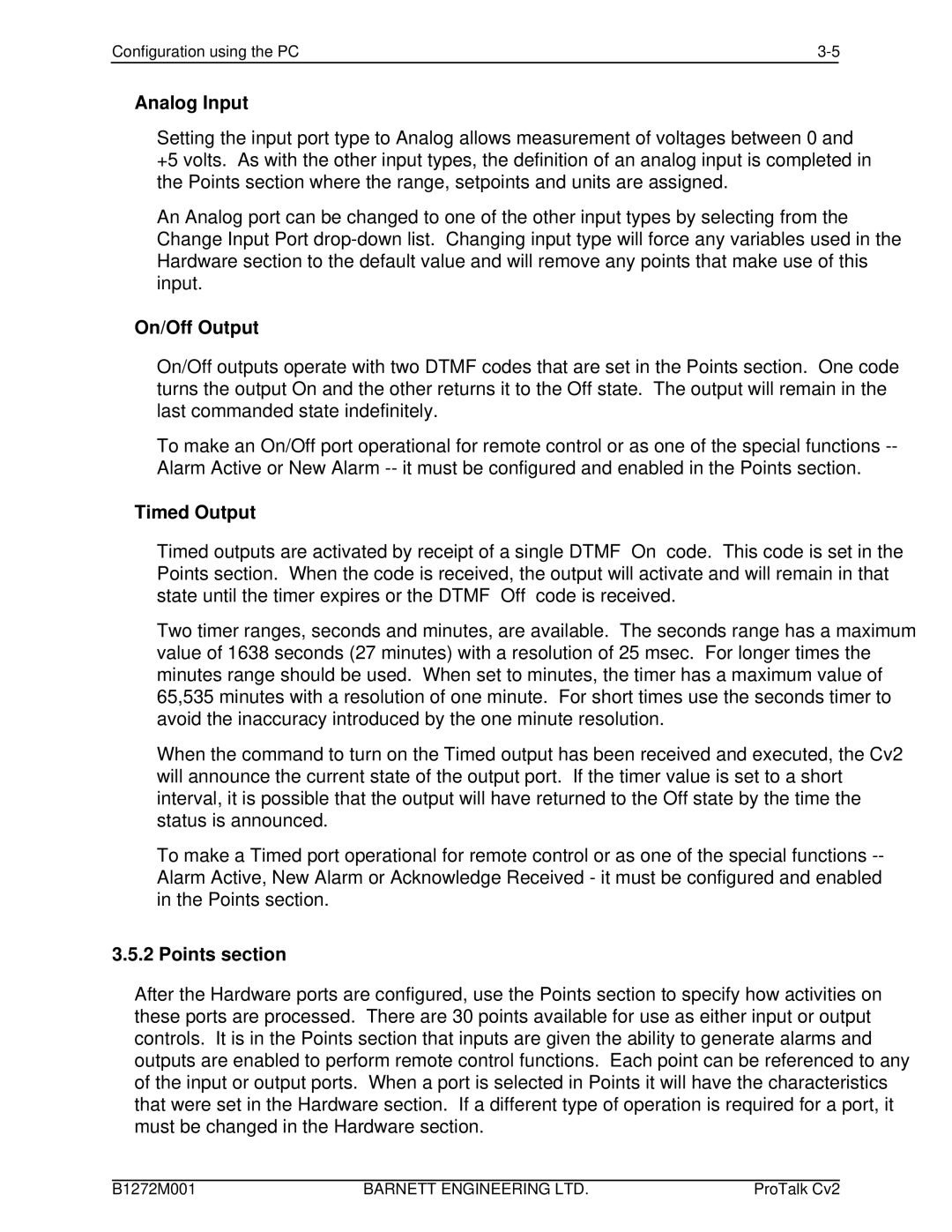 Barnett Engineering ARU CV2 instruction manual On/Off Output, Timed Output, Points section 