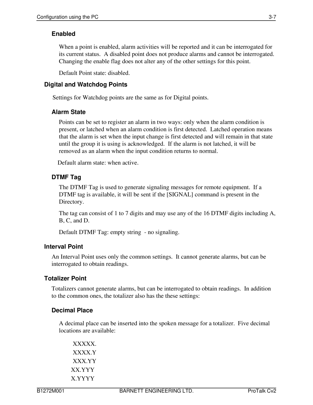 Barnett Engineering ARU CV2 Enabled, Digital and Watchdog Points, Alarm State, Dtmf Tag, Interval Point, Totalizer Point 