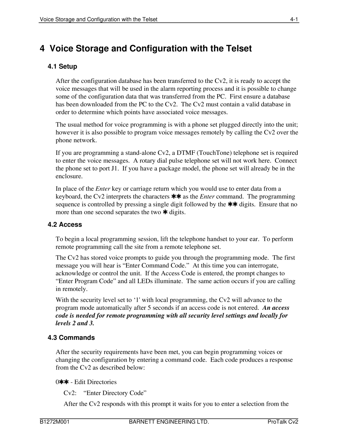 Barnett Engineering ARU CV2 instruction manual Setup, Access, Commands 