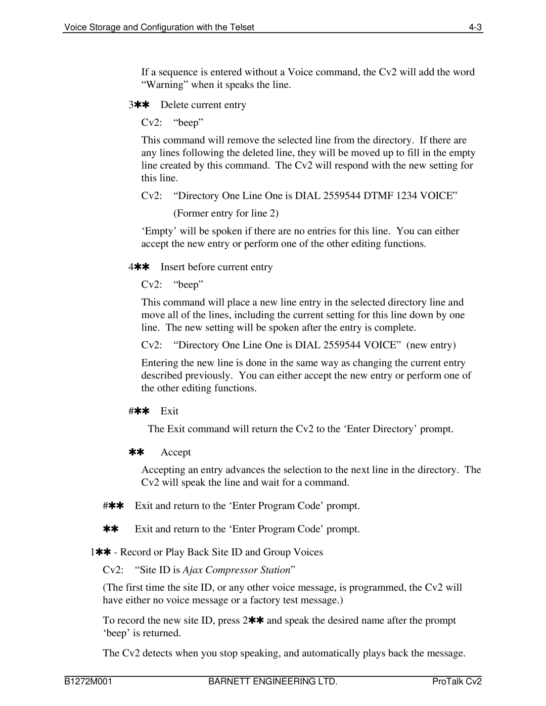 Barnett Engineering ARU CV2 instruction manual Cv2 Site ID is Ajax Compressor Station 