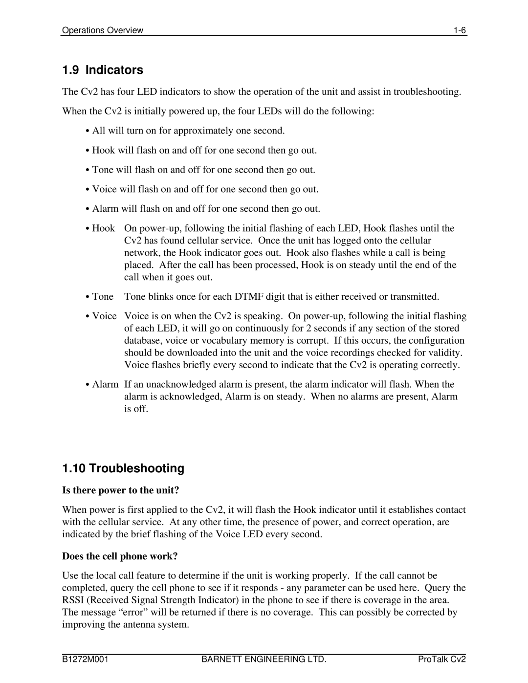 Barnett Engineering ARU CV2 instruction manual Indicators, Troubleshooting 