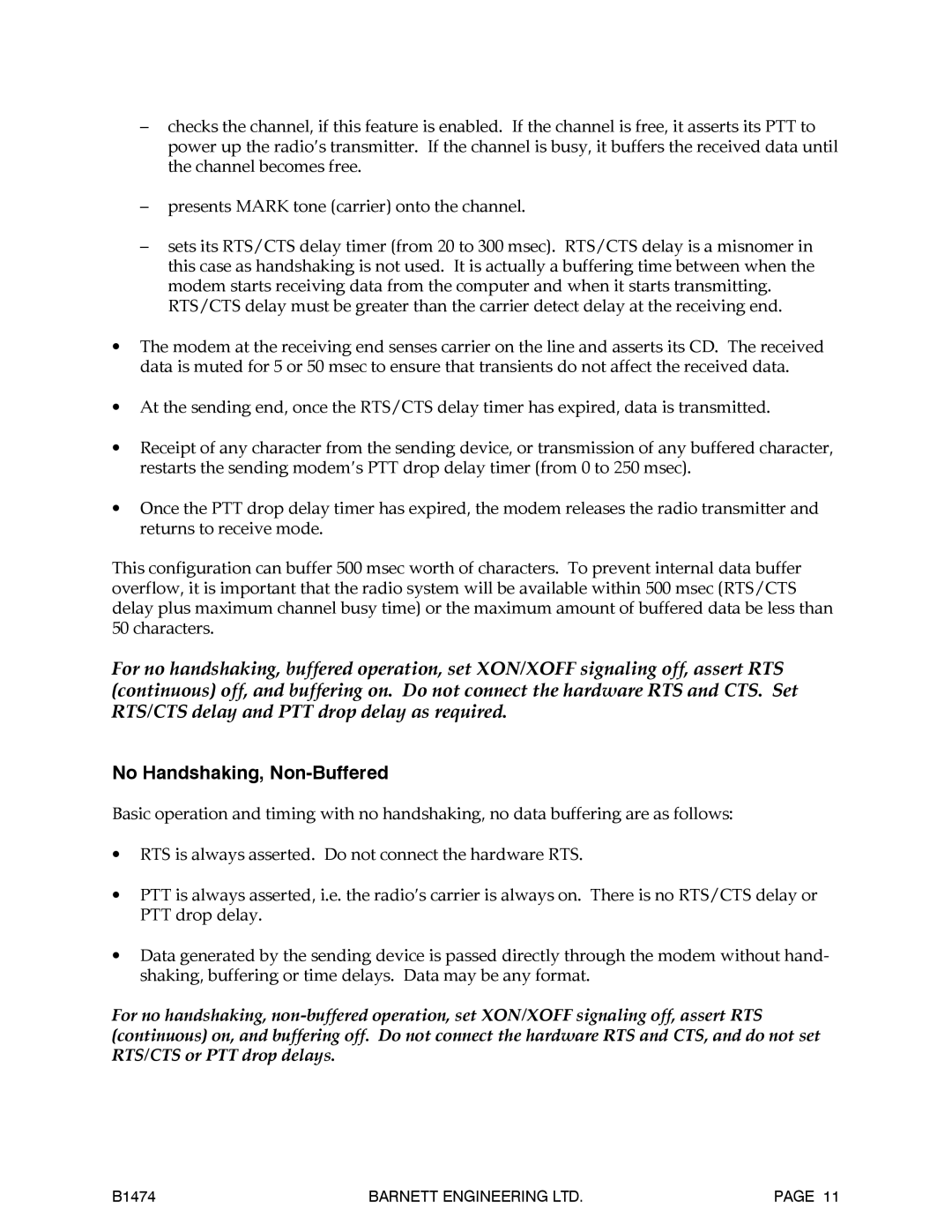 Barnett Engineering B1474 operation manual No Handshaking, Non-Buffered 