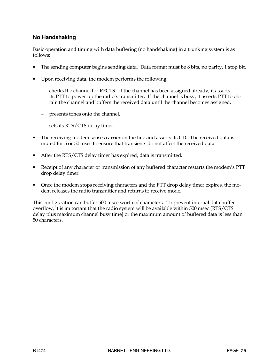 Barnett Engineering B1474 operation manual No Handshaking 