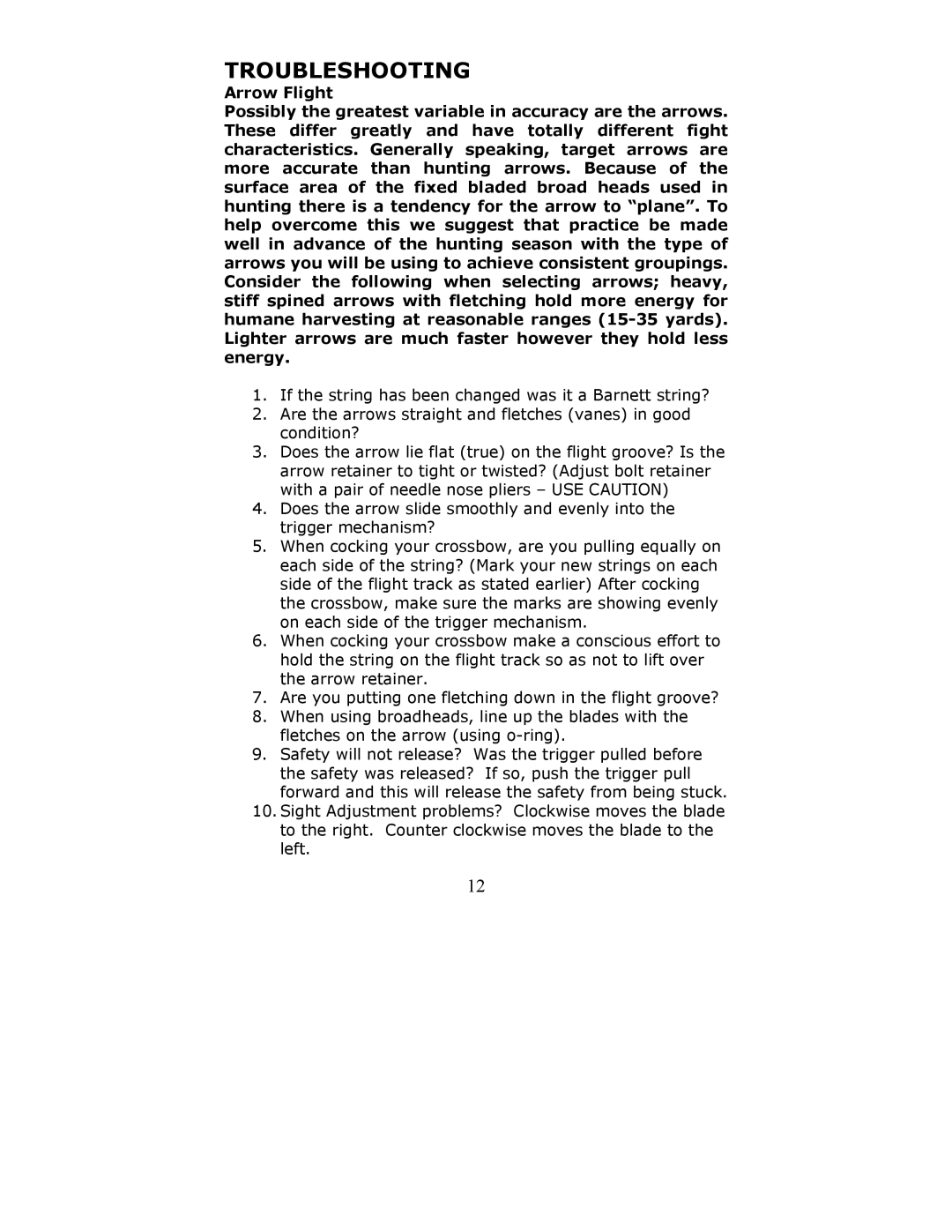 Barnett Engineering RX150 warranty Troubleshooting 